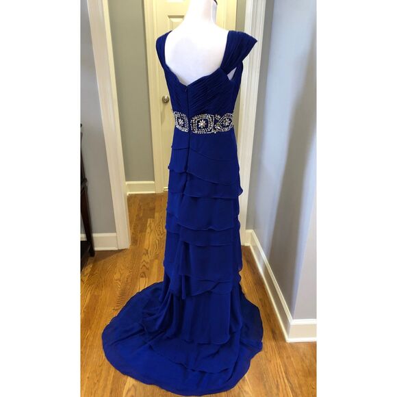 Royal Blue Formal Prom Party Long Gown Dress with Rhinestone Waist Size 4 - Picture 2 of 10